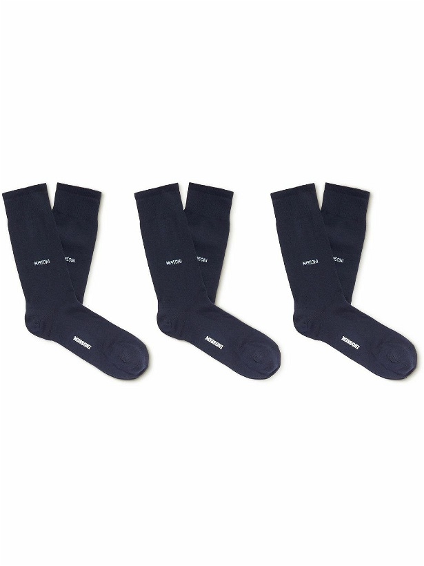 Photo: Missoni - Three-Pack Logo-Jacquard Cotton-Blend Socks - Blue