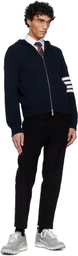 Thom Browne Navy Intarsia Zip Up 4-Bar Hoodie