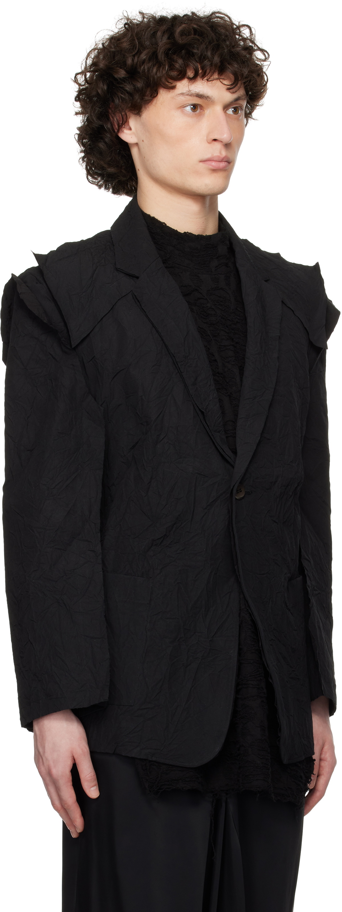 CARNET-ARCHIVE Black Wired Deconstructed Crinkled Blazer