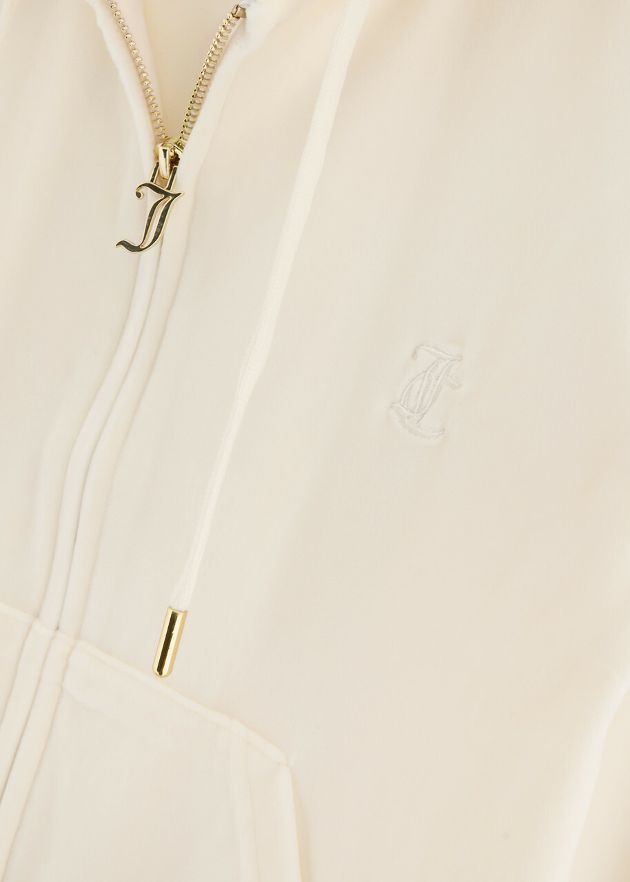 Juicy Couture Robertson Hooded Velour Sweatshirt Cream