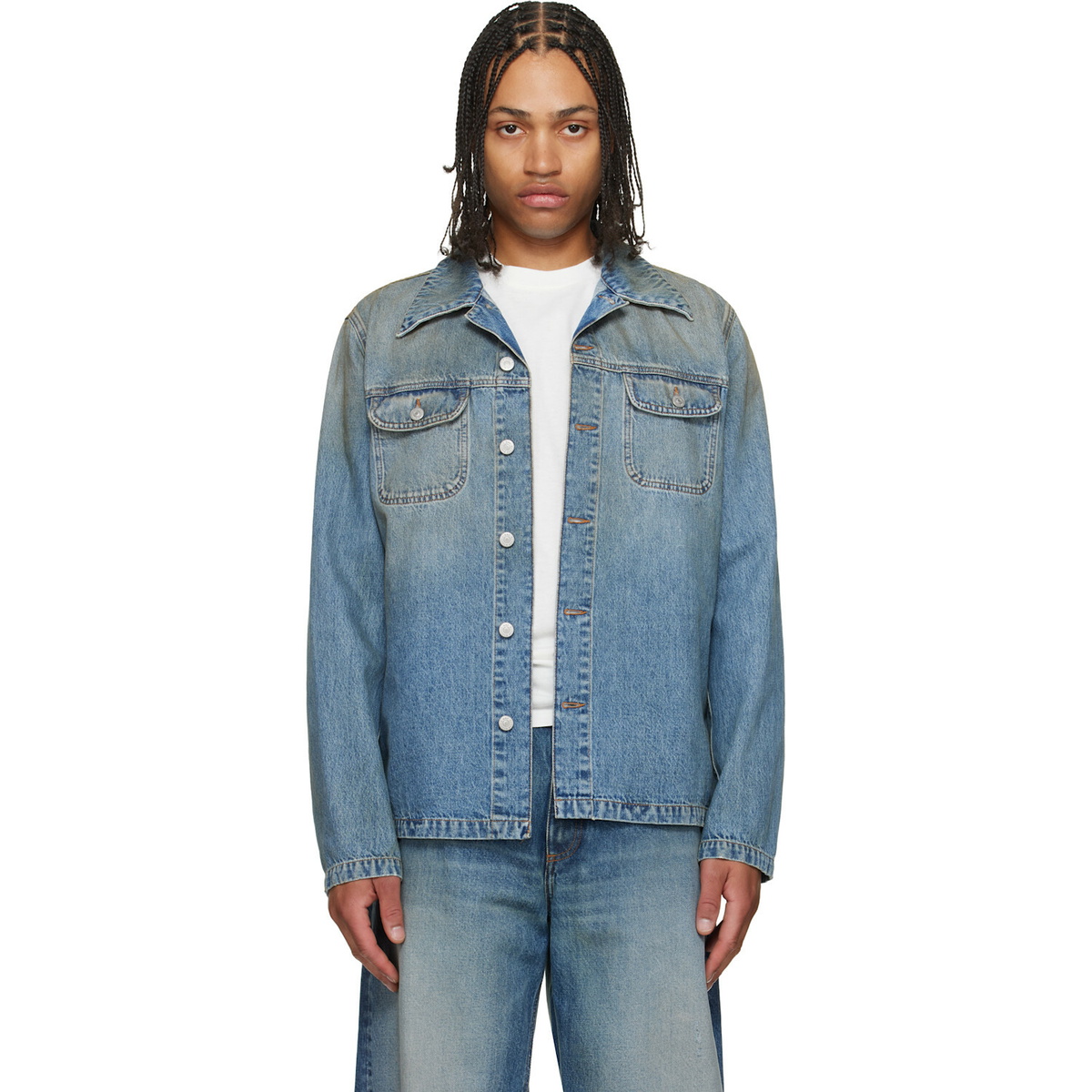 MM6 Maison Margiela Blue Pittsburgh Crease Denim Shirt MM6 Maison