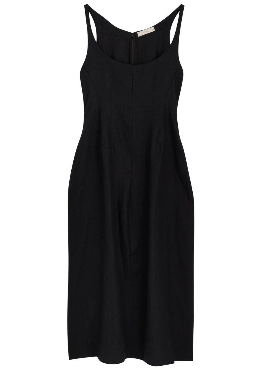 Faithfull The Brand Sanne Linen Midi Dress Black Faithfull The Brand