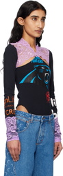 Marine Serre Black Regenerated T-shirts & Lace Long Sleeve Bodysuit