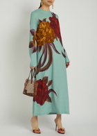 LA Double J Floral-print Stretch-jersey Midi Dress Blue