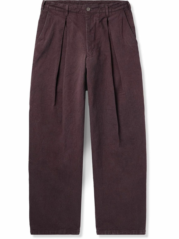 Photo: Monitaly - Ekusy Wide-Leg Cropped Pleated Cotton Trousers - Purple