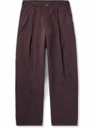 Monitaly - Ekusy Wide-Leg Cropped Pleated Cotton Trousers - Purple