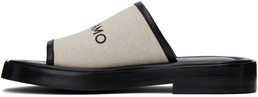 Ferragamo Black & Beige Logo Slides Salvatore Ferragamo Ferragamo Black and Beige Patterned Slides main image 1