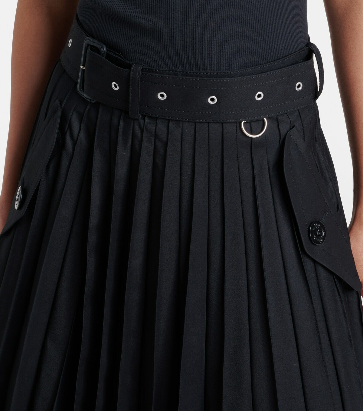 Sacai Belted cotton-blend gabardine midi skirt