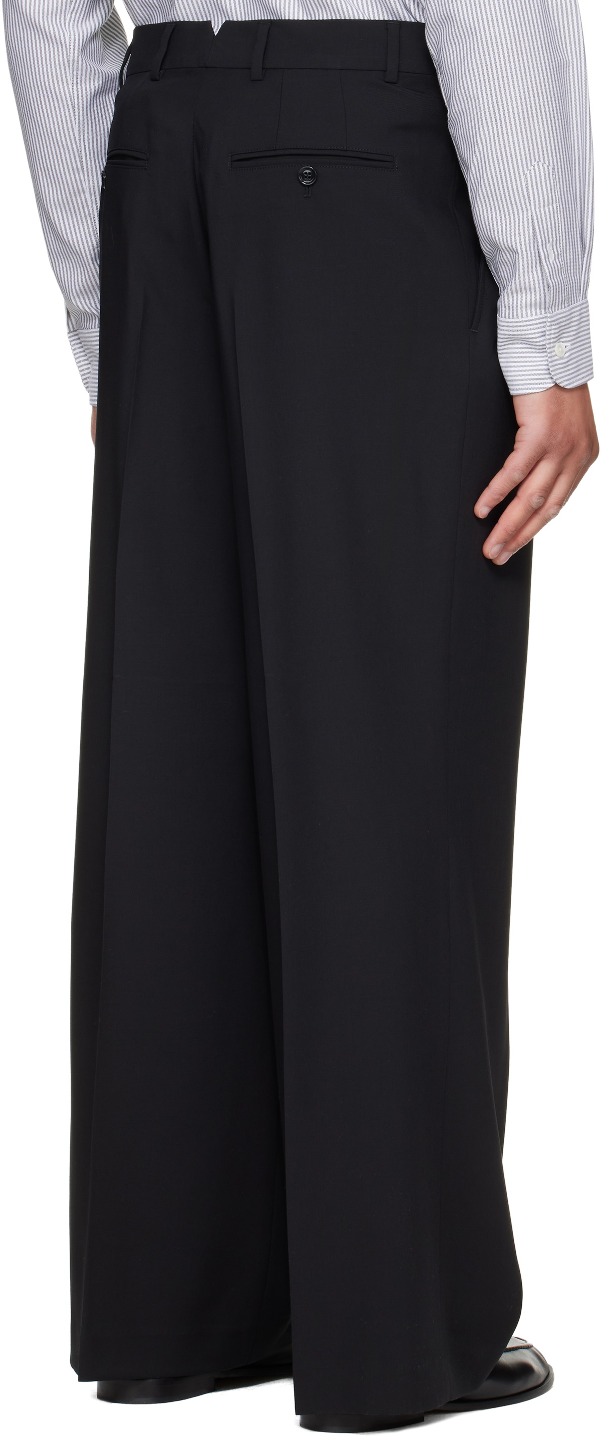 AMI Paris Black New Wool Low Waist Wide Trousers AMI
