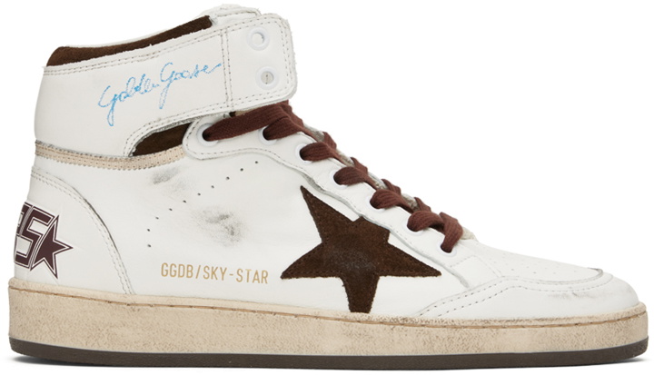 Photo: Golden Goose White & Brown Sky-Star Sneakers