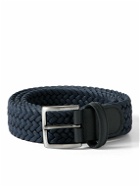 Anderson's - 3.5cm Leather-Trimmed Woven Elastic Belt - Blue