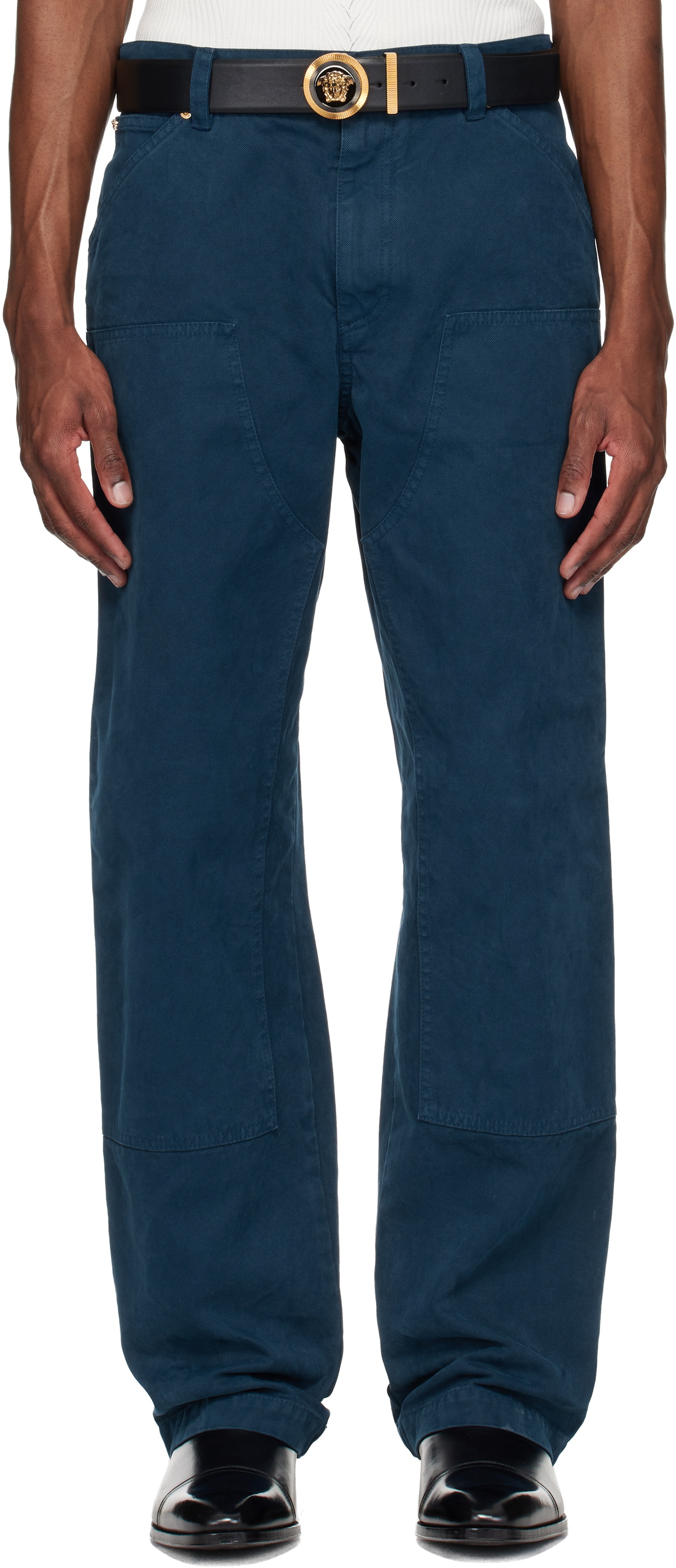 Versace Navy Overdyed Canvas Carpenter Trousers