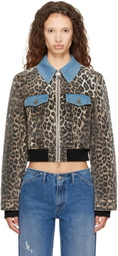 GANNI Multicolor Print Denim Small Bomber Jacket