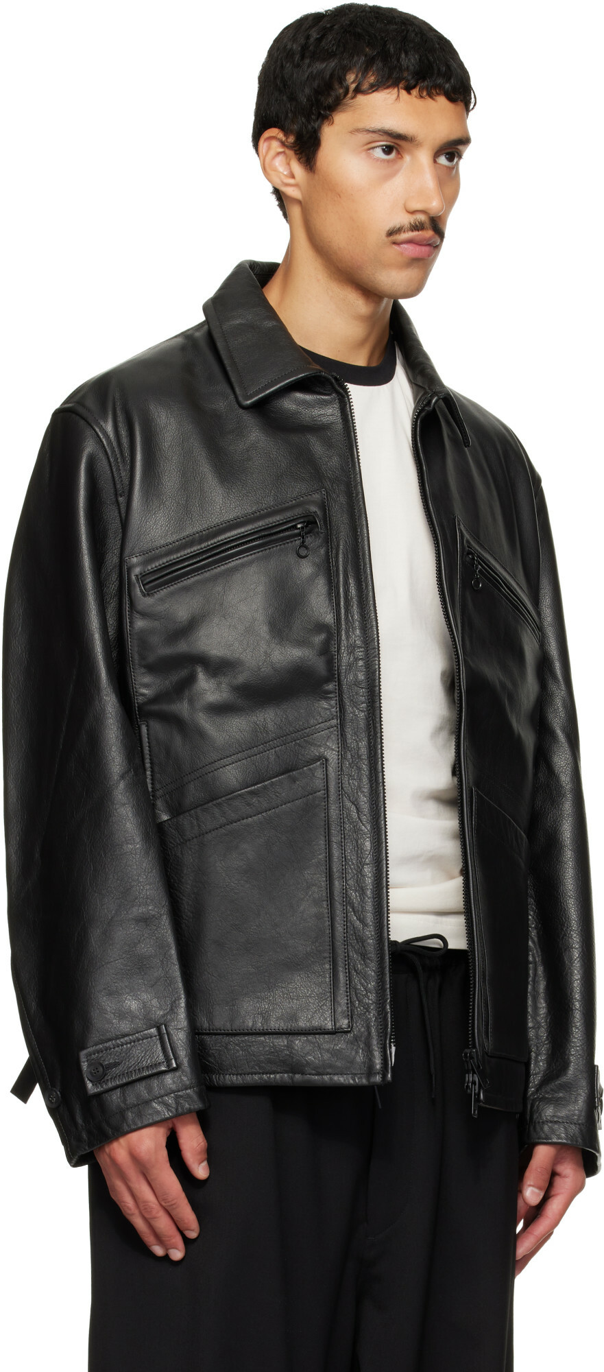 Y-3 Black Leather Blouson Jacket