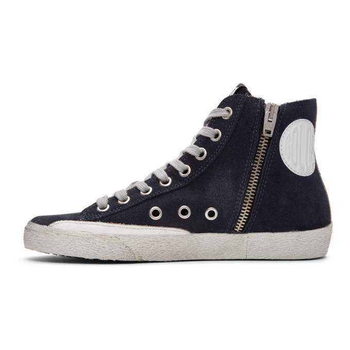 【GOLDEN 】FRANCY NAVY Golden Goose Francy Distressed Suede High-top Sneakers In