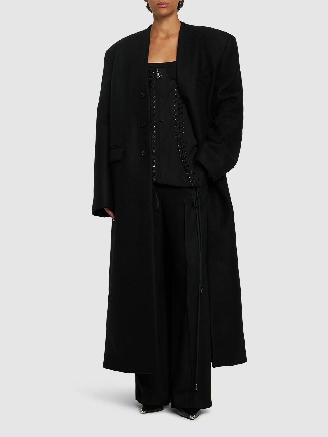 JEAN PAUL GAULTIER Wool Long Coat with Corset Jean Paul Gaultier
