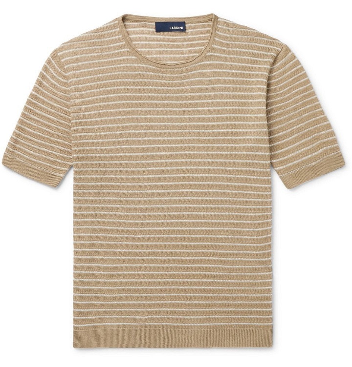 Photo: Lardini - Striped Linen T-Shirt - Men - Beige