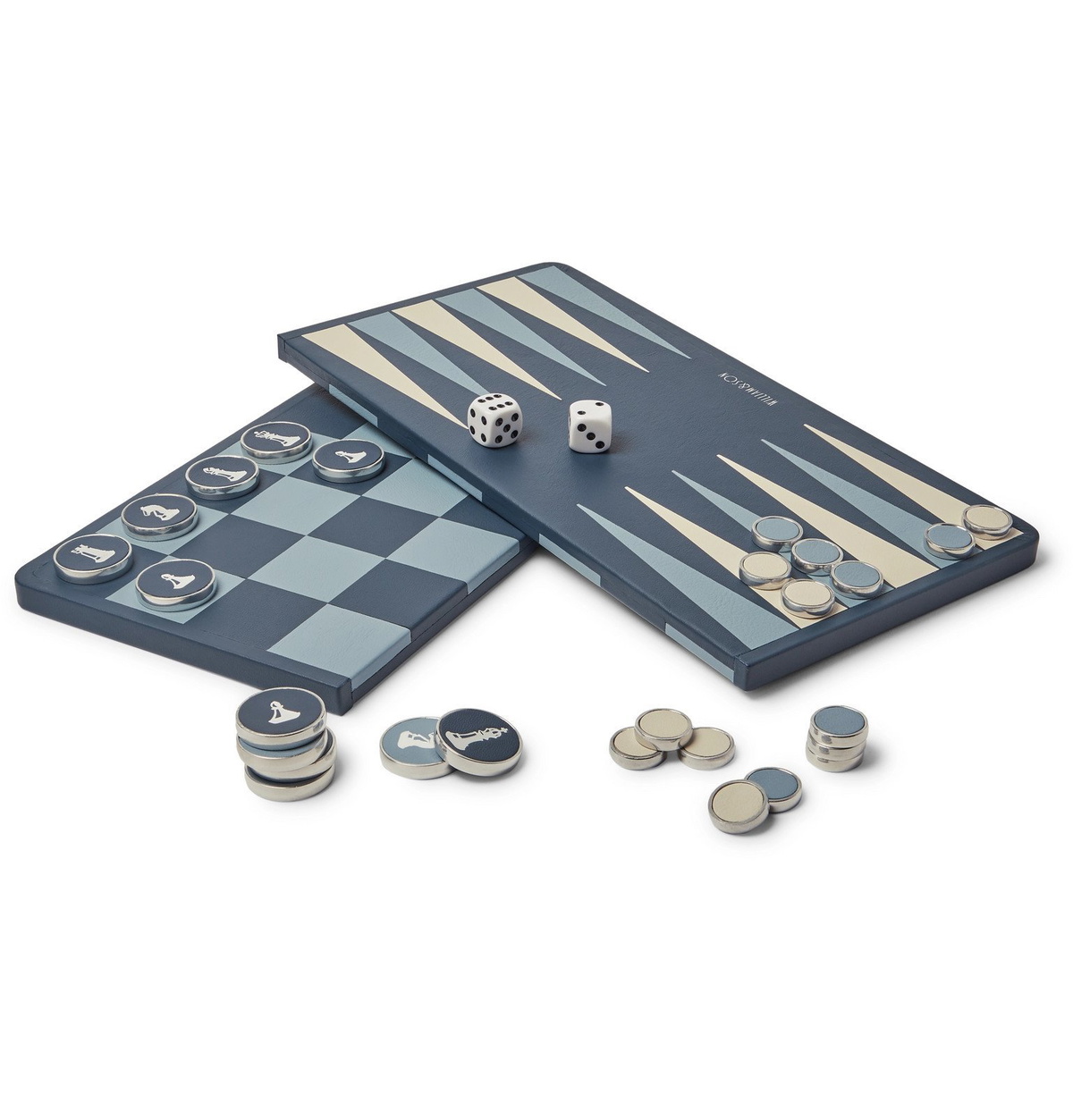 William & Son - Reversible Leather Backgammon and Chess Board - Blue
