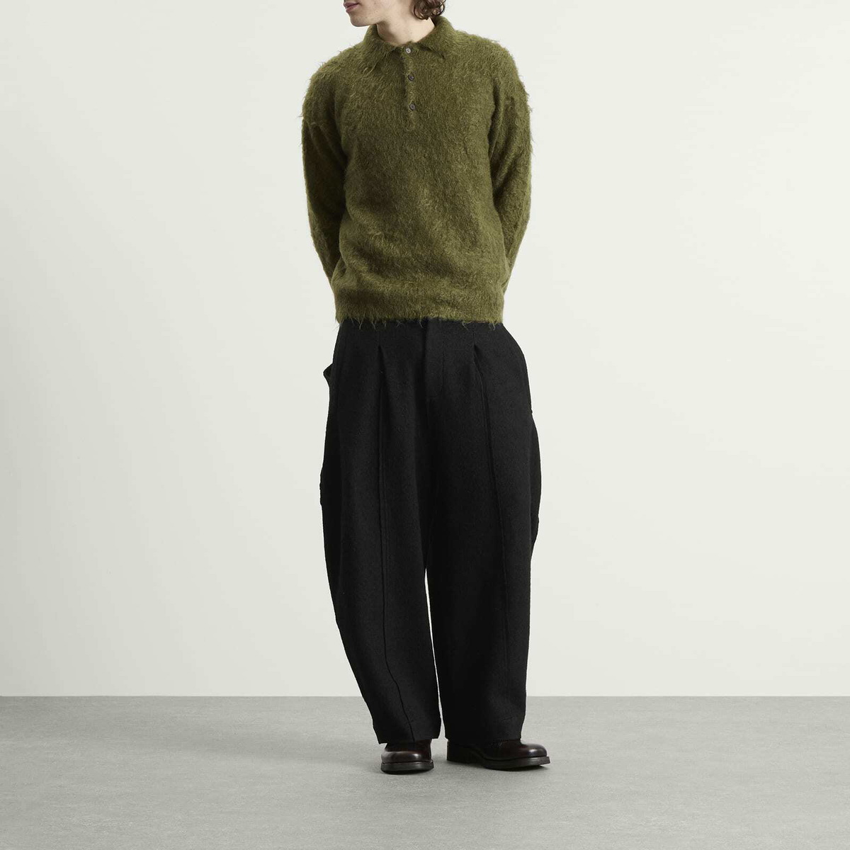 Auralee Men's Super Kid Mohair Polo in Olive