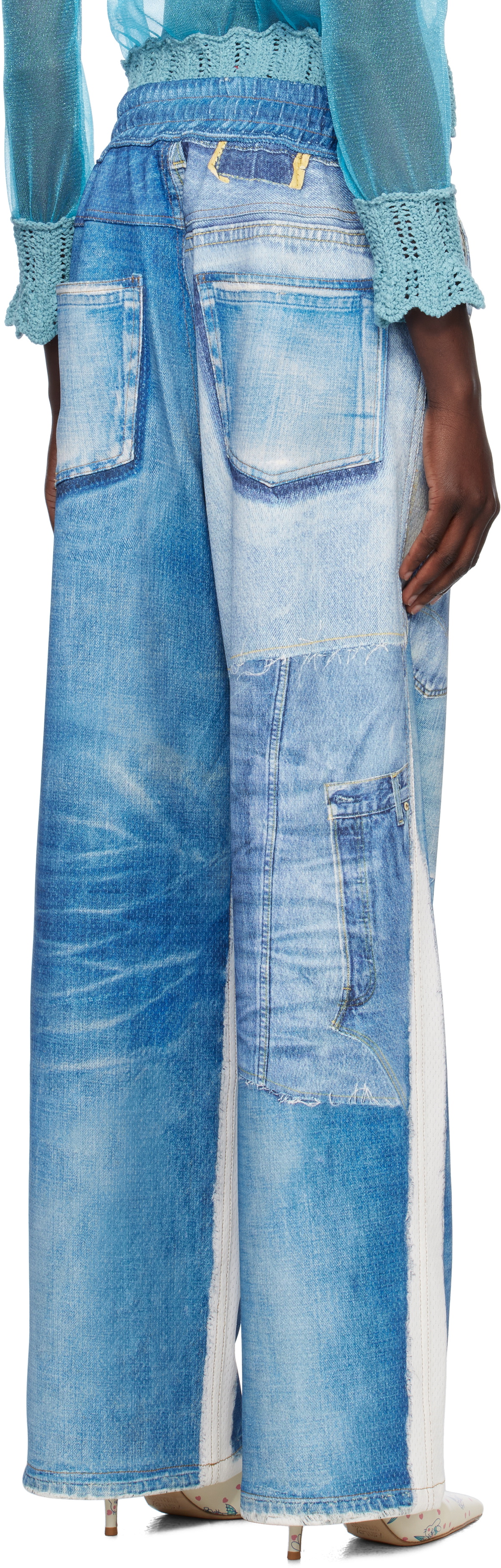 Andersson Bell Blue Denim Trompe L'Oeil Mesh Trousers