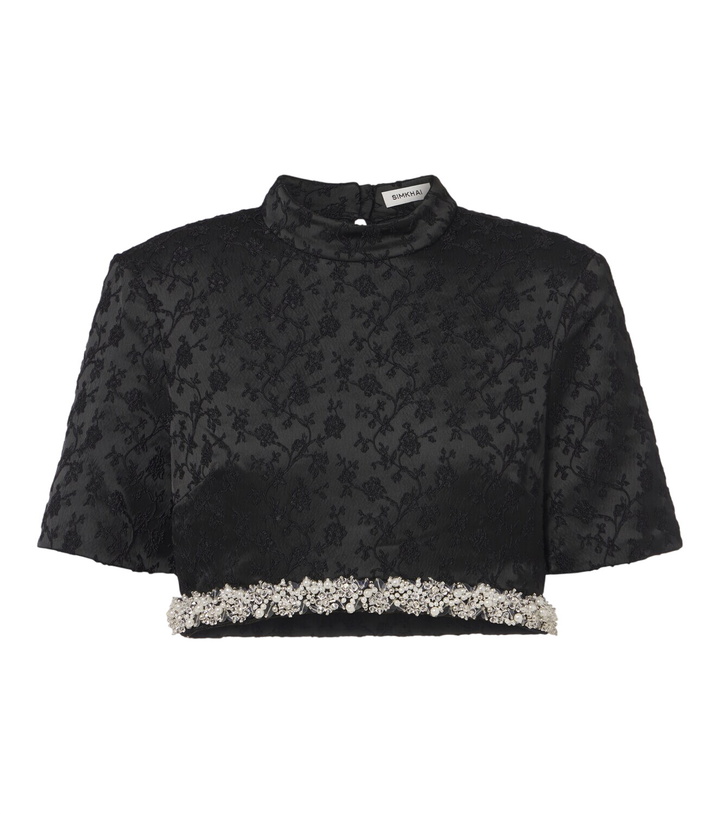 Photo: Simkhai Jalen embellished jacquard crop top