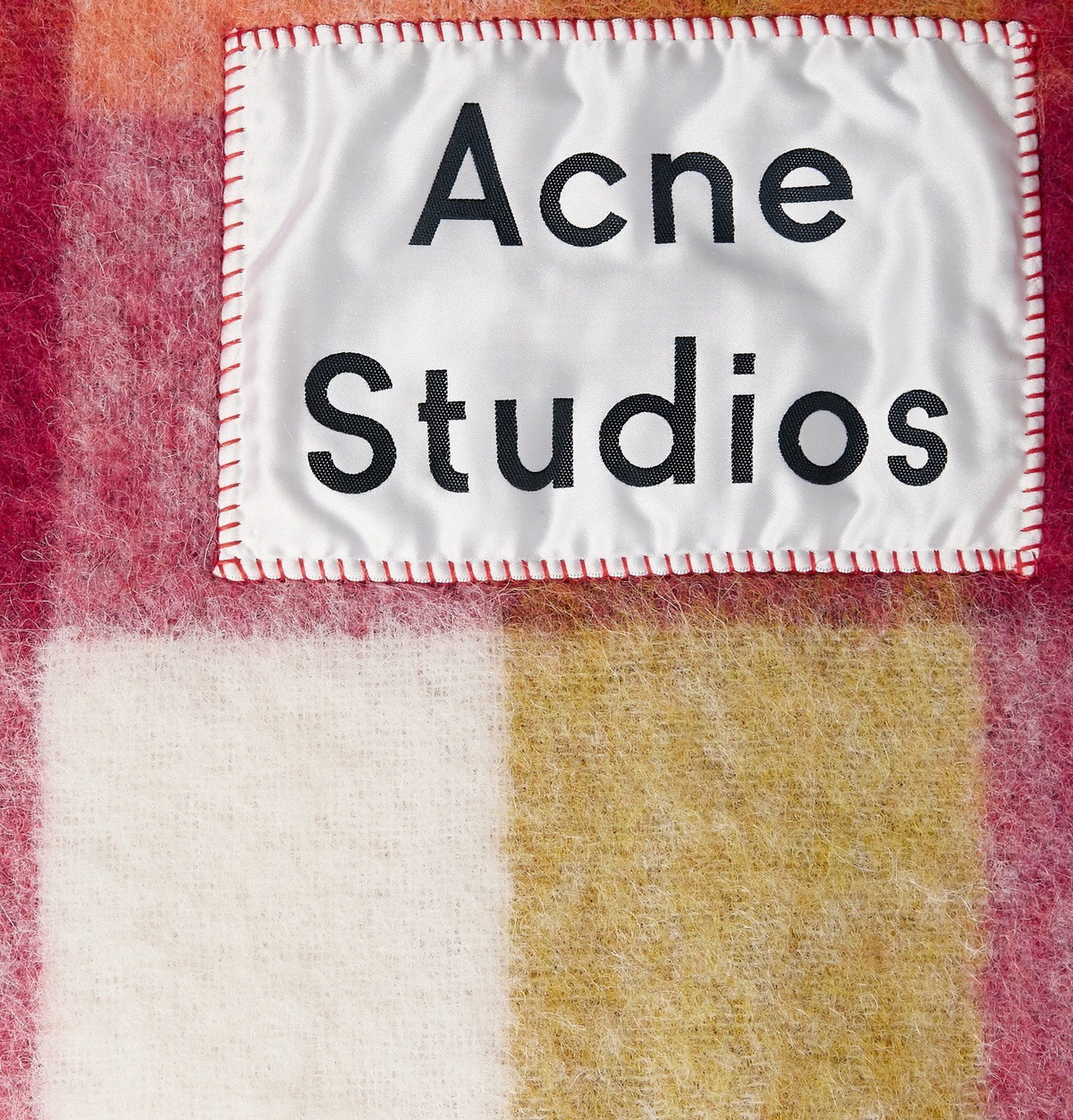 Acne Studios Vally Fringed LogoAppliquéd Checked Knitted Blanket