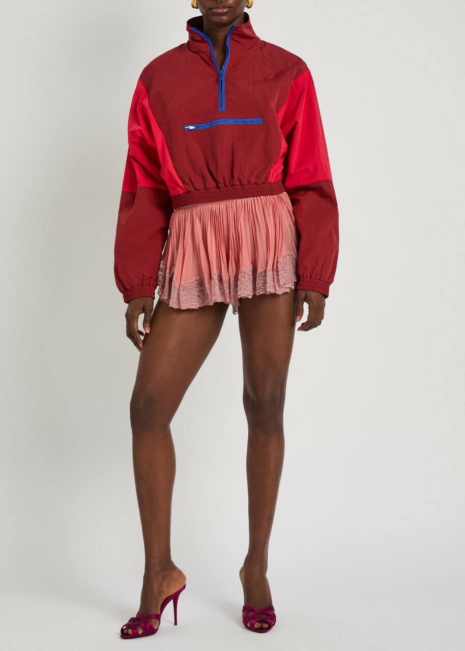 Saint Laurent Colour-blocked Shell Cropped Jacket Dark Red
