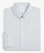 Brooks Brothers Men's Stretch Milano Slim-Fit Dress Shirt, Non-Iron Poplin Button-Down Collar Small Grid Check | Navy