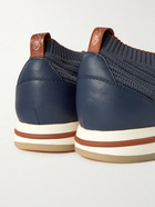 Loro Piana - 360 Flexy Walk Elite Leather-Trimmed Knitted Wish Wool Sneakers - Blue