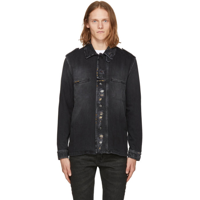 Photo: Saint Laurent Black Distressed Denim Shirt Jacket