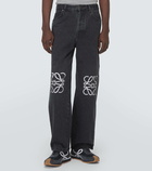Loewe Anagram leather-trimmed straight jeans