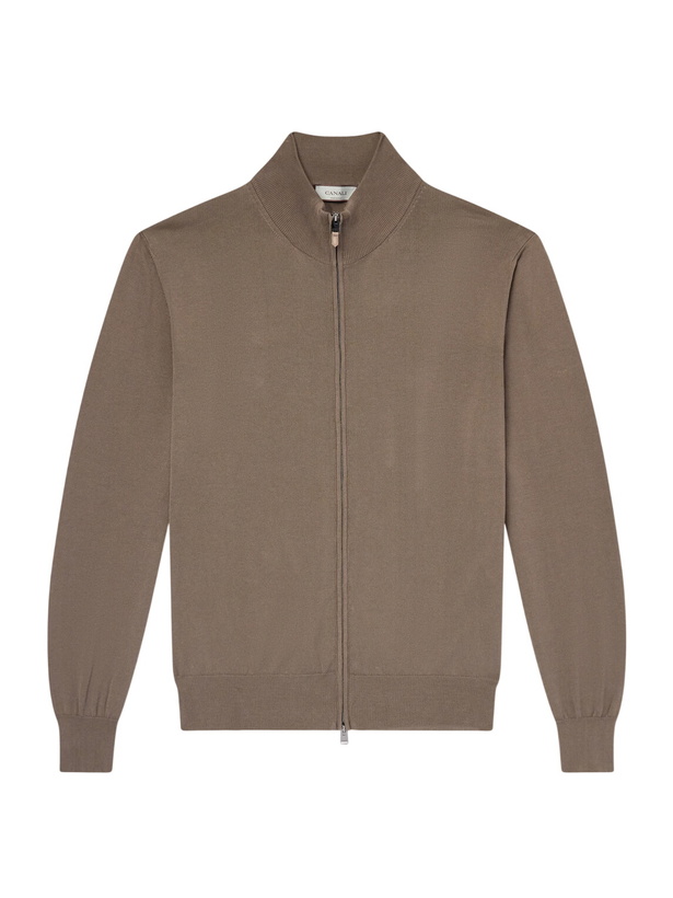 Photo: Canali - Slim-Fit Cotton Zip-Up Sweater - Brown