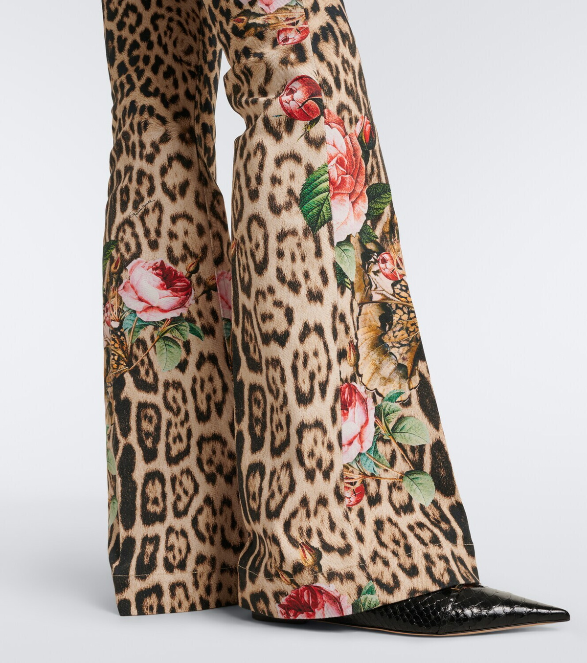 Roberto Cavalli Leopard-print floral flared jeans