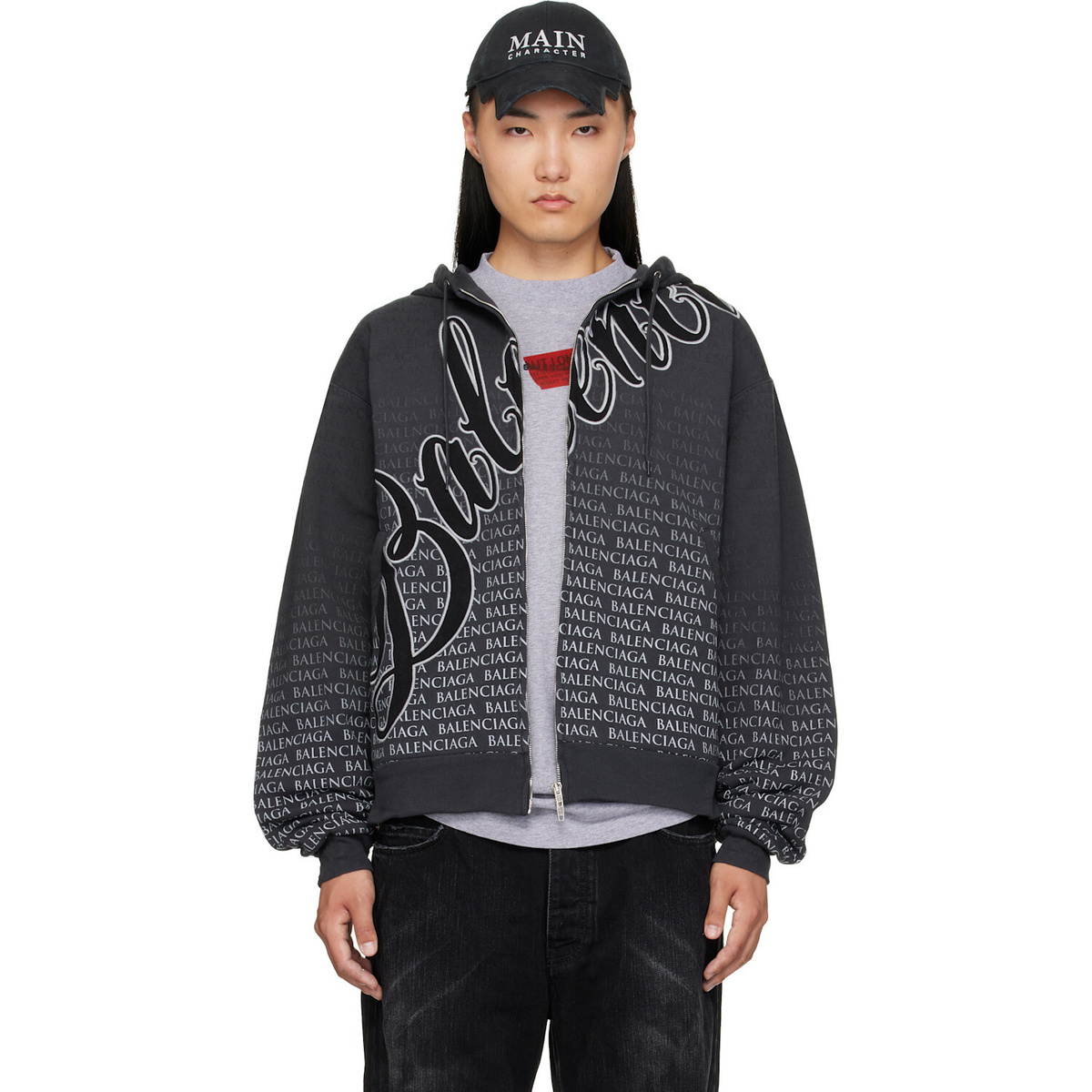 バレンシアガBack Flip Round Zip-Up Hoodie Balenciaga Black Back Flip Round Hoodie Balenciaga