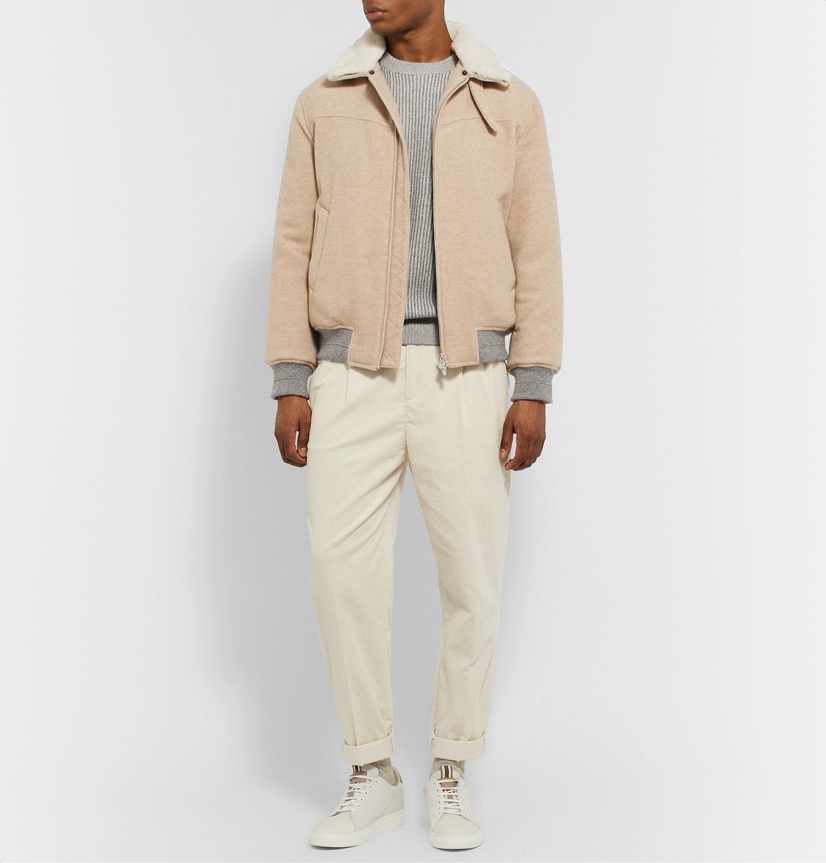 Garment Dyed Cotton Bomber Jacket in Neutrals - Prada