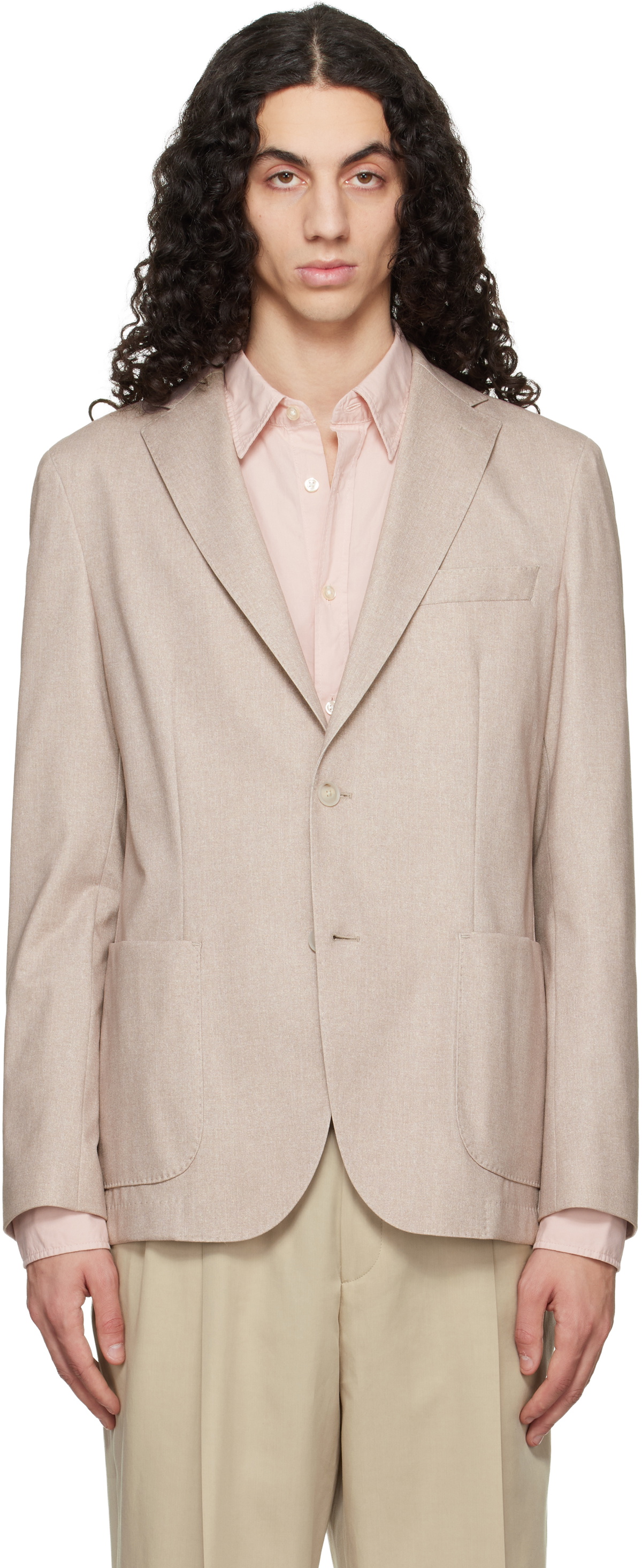 BOSS: Beige Slim-Fit Cotton-Blend Blazer | SSENSE