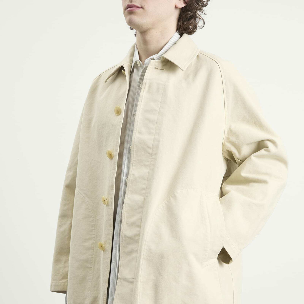 Auralee Men's Garment-Dyed Cotton Heavy Twill Short Coat in Dusty Ivory
