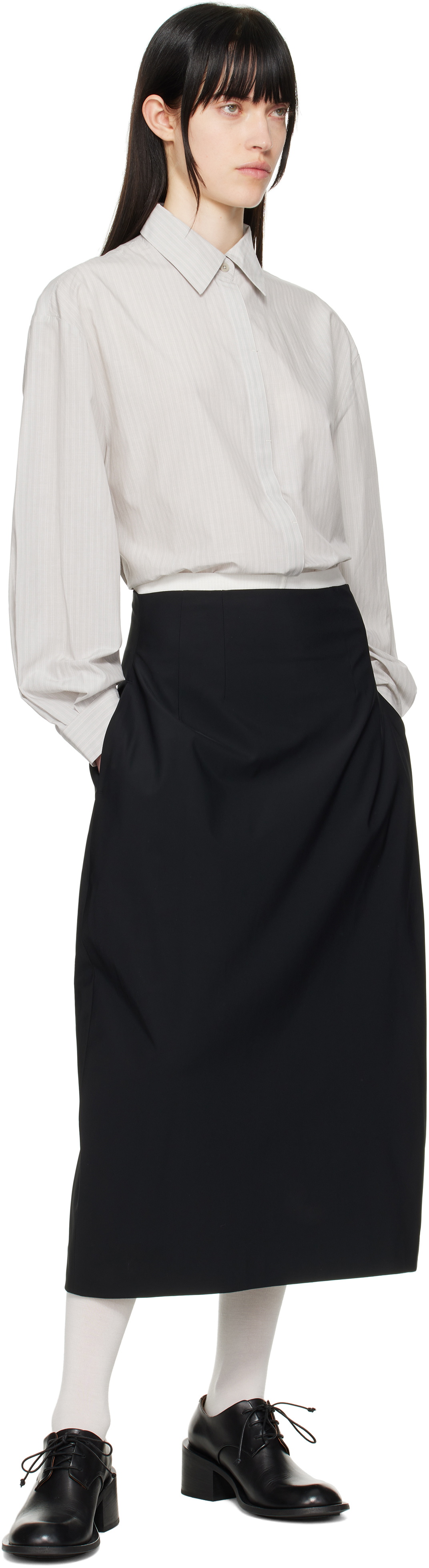 AMOMENTO Black Curved Silhouette Midi Skirt