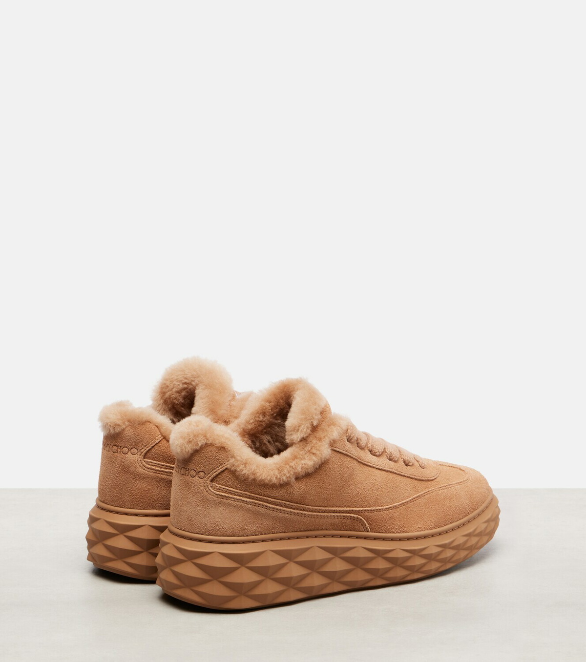 Jimmy Choo Diamond Maxi shearling-trimmed suede sneakers