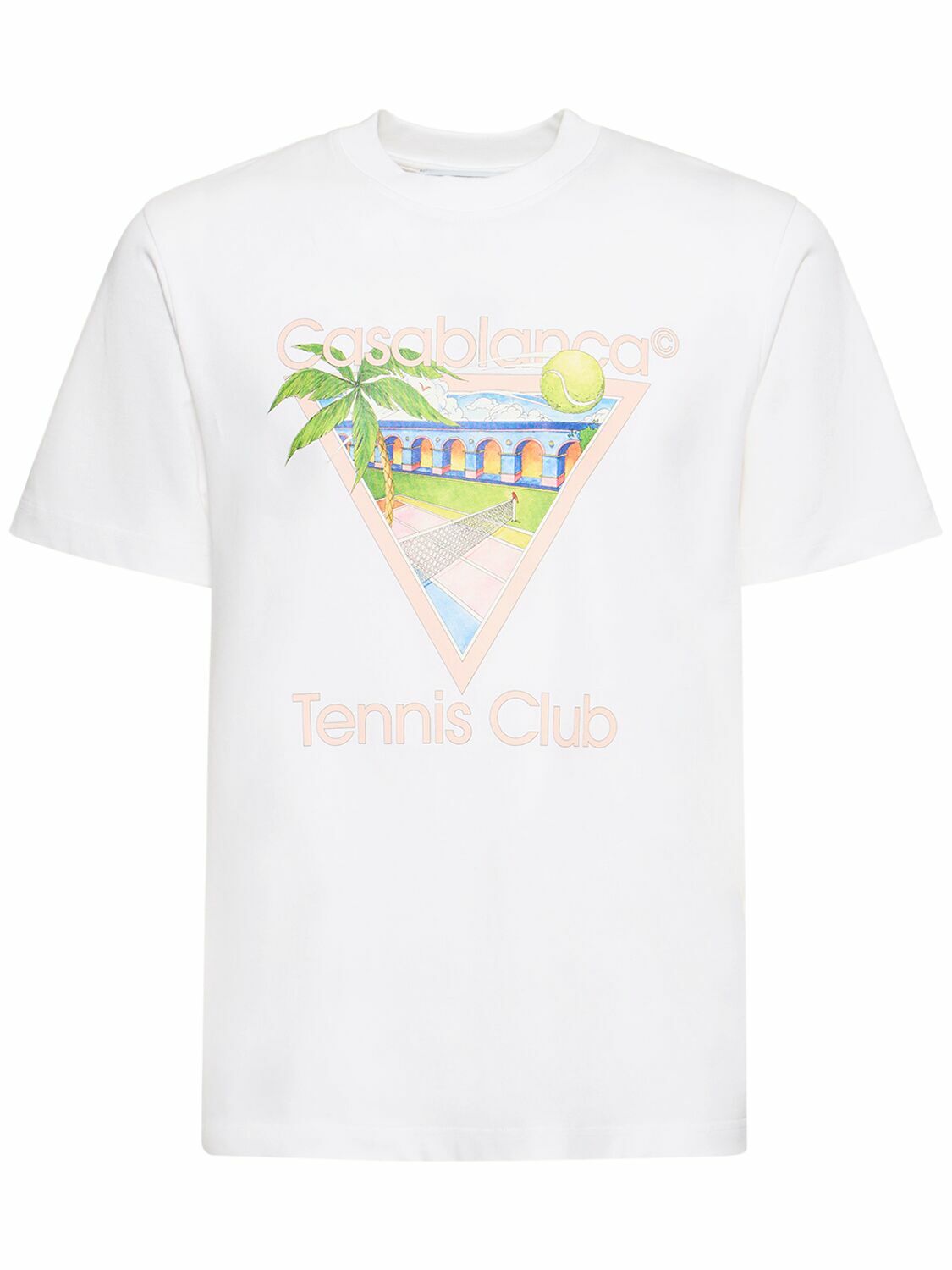 Tシャツ・カットソー Casablanca COTTON KNIT TENNIS SHIRT Casablanca Tennis Club Icon Organic Cotton T-shirt | White