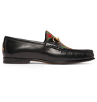 Gucci - Roos Horsebit Embroidered Leather and Checked Tweed Loafers - Men - Black