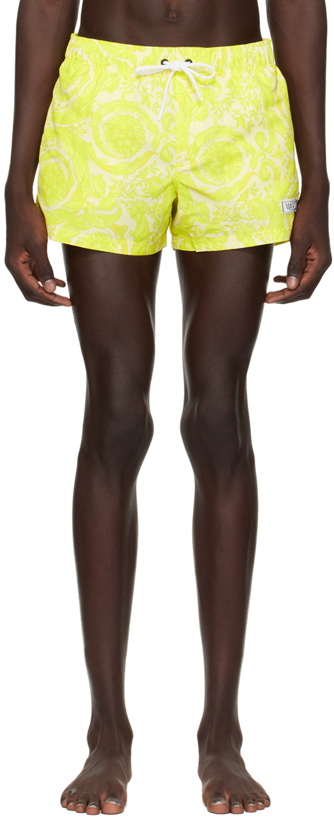Photo: Versace Underwear Yellow Barocco Swim Shorts