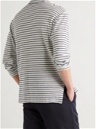 BARENA - Shawl-Collar Striped Linen-Jersey T-Shirt - Neutrals