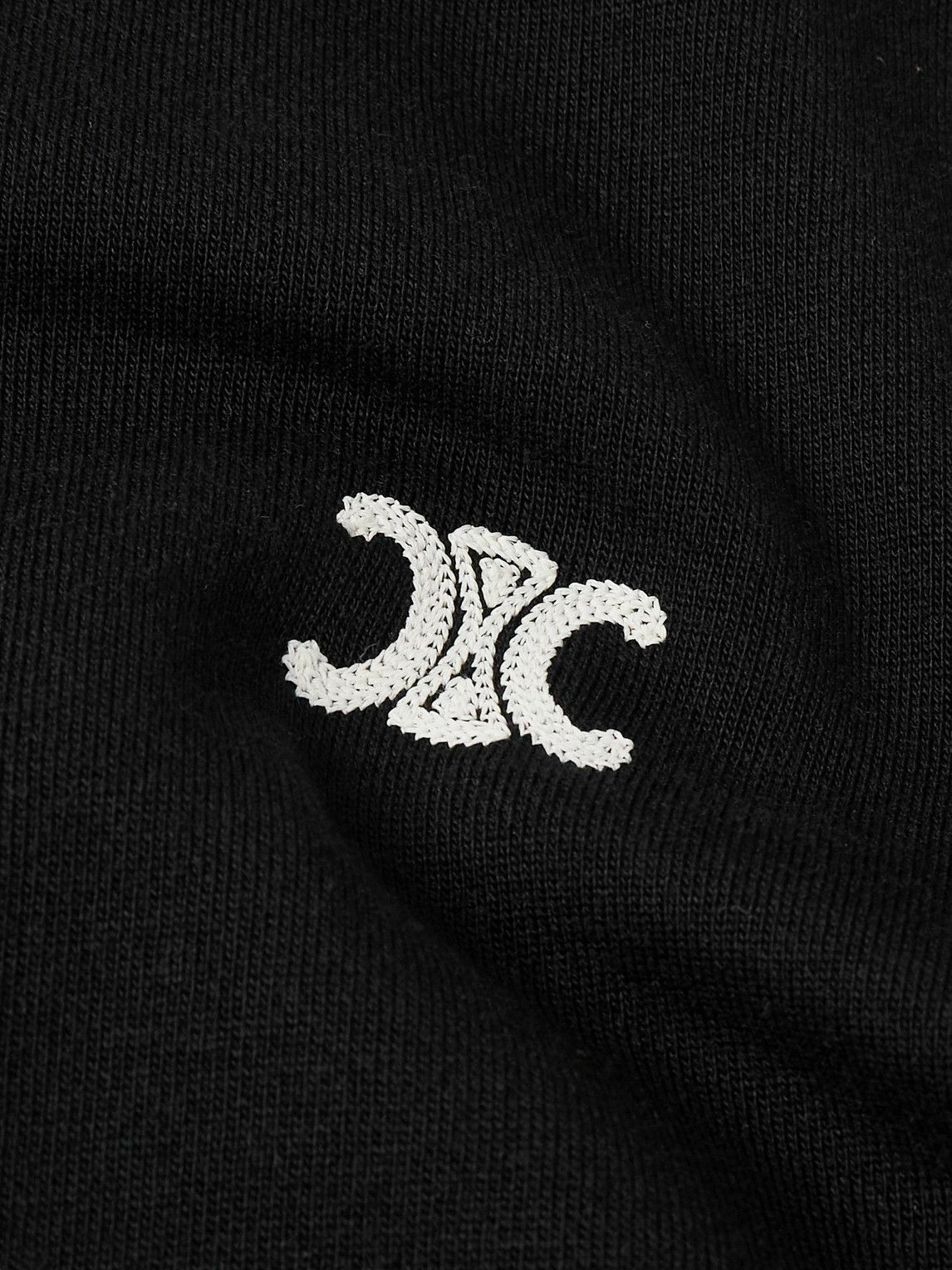 CELINE - Logo-Embroidered Cotton and Cashmere-Blend Zip-Up Hoodie - Black