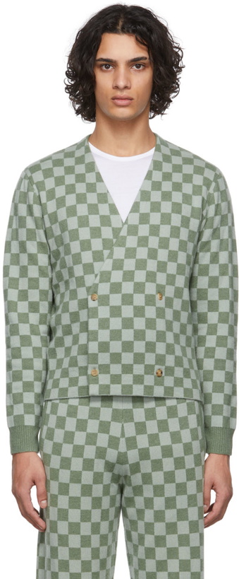 Photo: Bode Green Duotone Checkerboard Cardigan