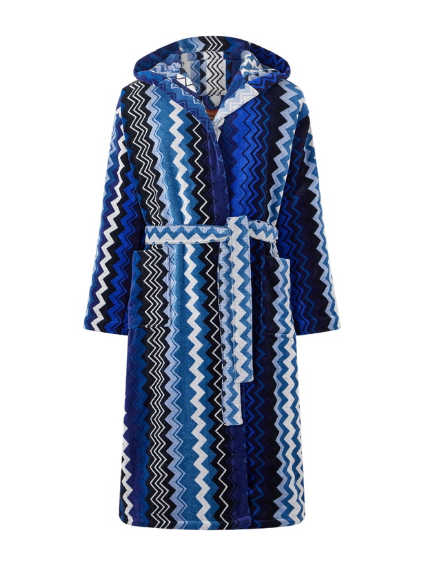 Photo: Missoni Home - Giacomo Striped Cotton-Terry Hooded Robe - Blue