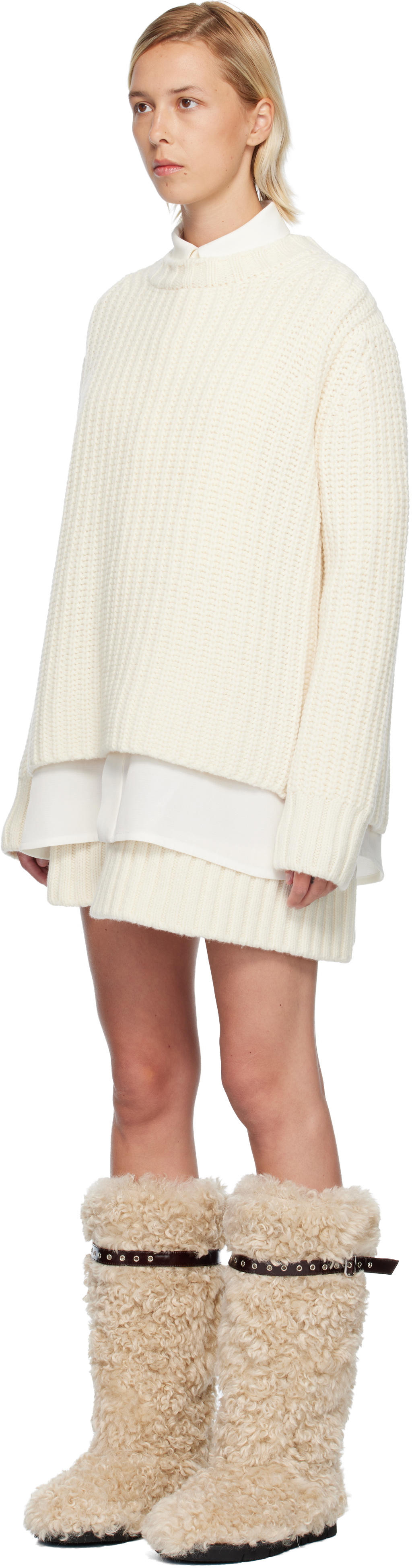 sacai Off-White Double-Faced Silk Cotton & Wool Knit Minidress