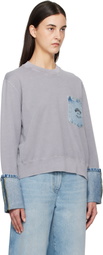 Moschino Jeans Gray Cotton Denim Details Sweatshirt