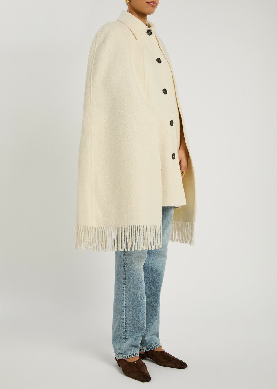 Toteme Fringed Wool-blend Cape Coat White