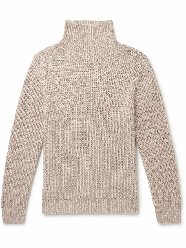 Photo: Allude - Slim-Fit Ribbed Cashmere Rollneck Sweater - Neutrals